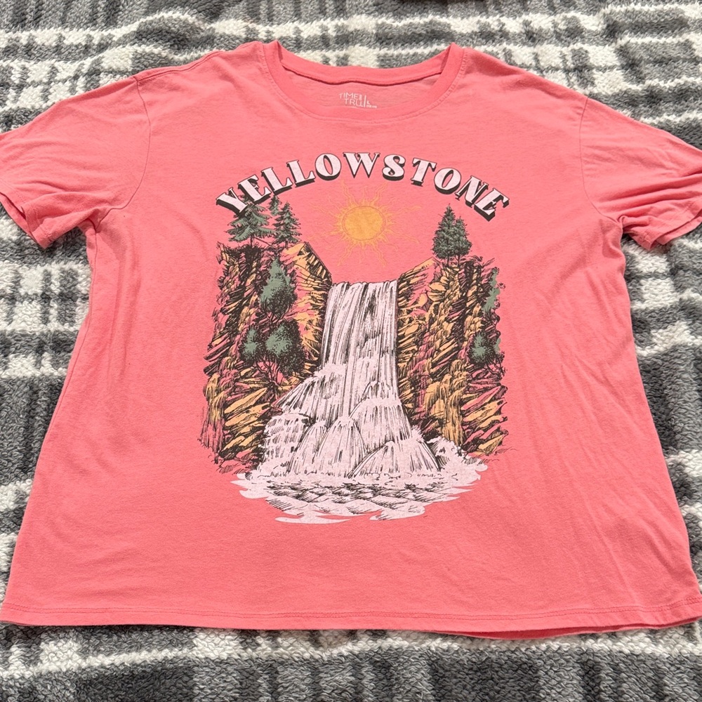 Time and Tru Pink Yellowstone Waterfall Graphic Tee
